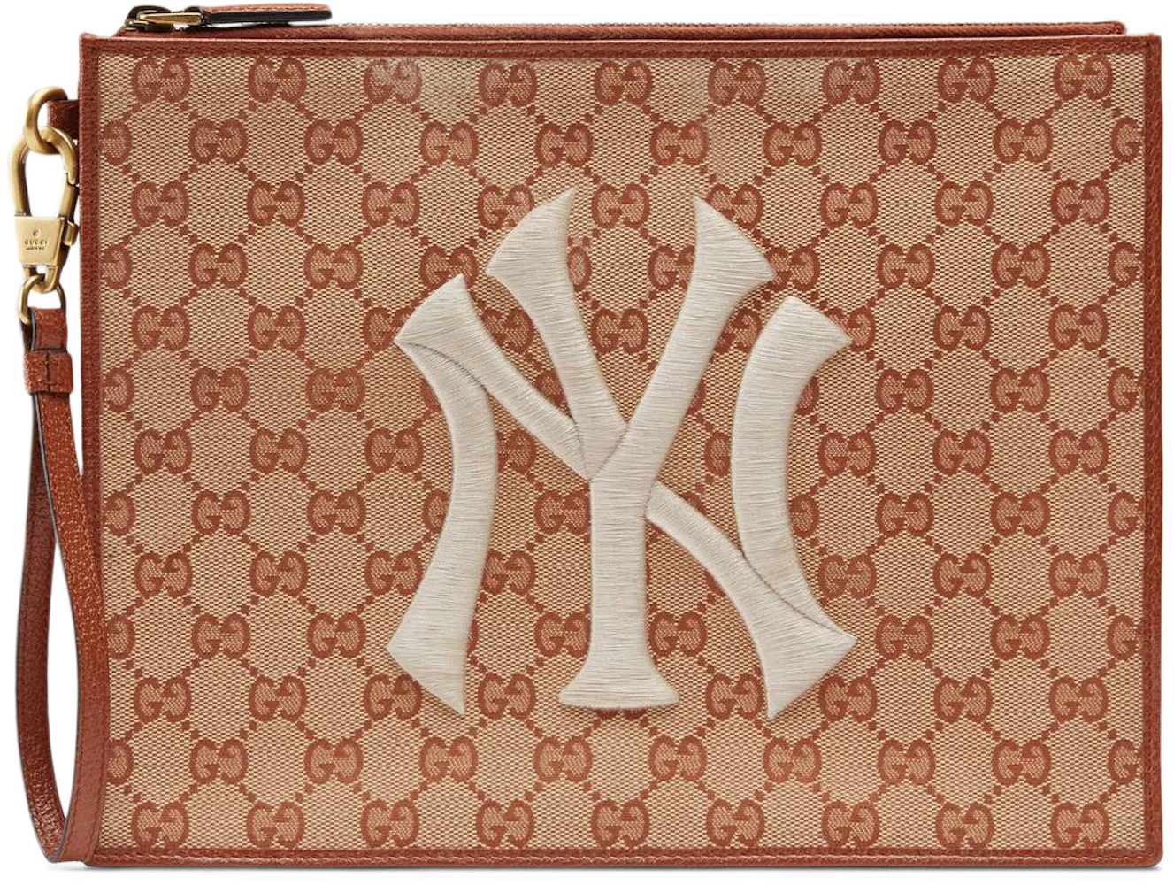 Gucci NY Yankees Patch Pouch GG Beige/Brick Red in Canvas with Gold-tone -  US