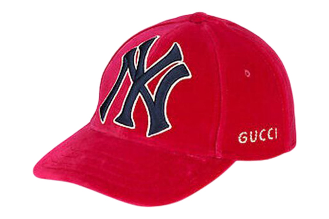 Pre-owned Gucci Ny Yankees Velvet Cap Pink/navy/white