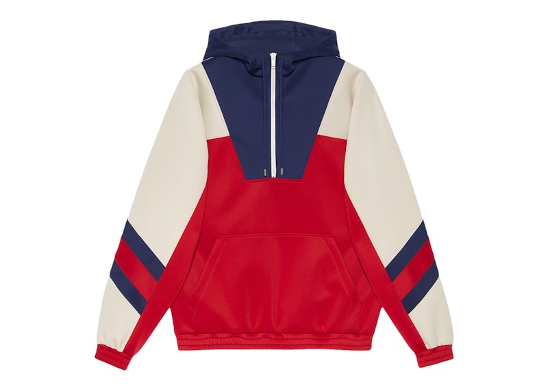 Gucci Neoprene Half-Zip Webbed Jacket Red/Ivory/Blue/Red Men's