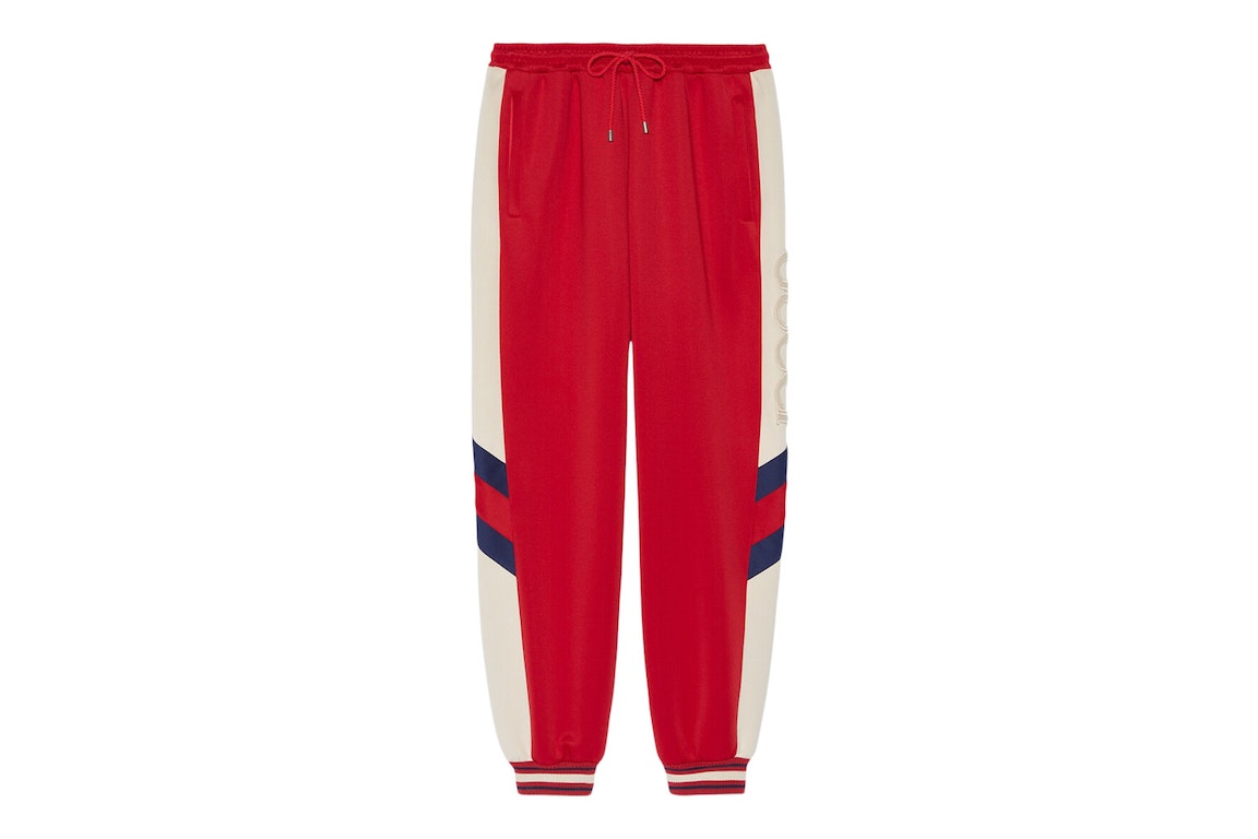 Pre-owned Gucci Neoprene Track Webbed Pant Red/ivory/blue/red