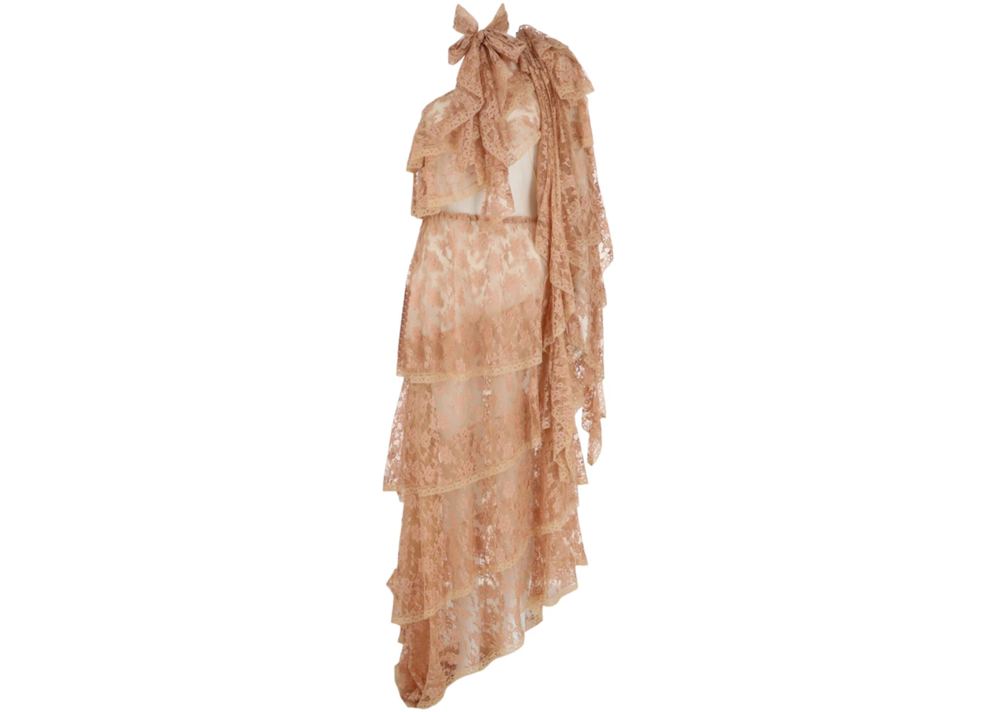 Gucci One Shoulder Tiered Lace Dress Beige - US Gucci One Shoulder Tiered Lace Dress Beige - US