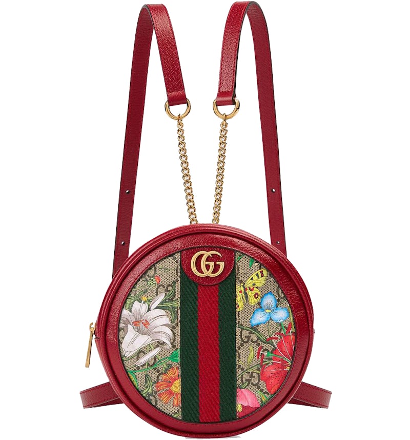 Gucci Ophidia Backpack GG Flora Mini Red in Supreme Canvas with