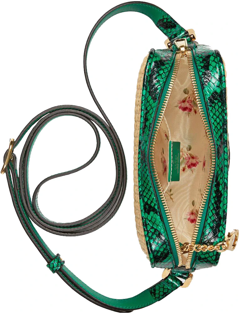 Gucci Ophidia Bag Mini Beige/Green in Raffia with Gold-tone - US