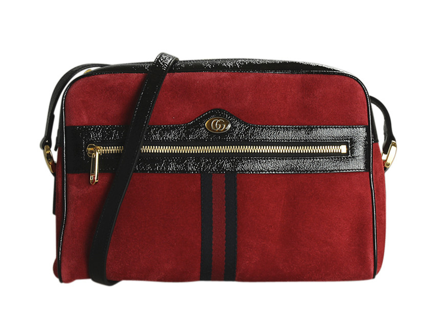 Gucci Ophidia Bag Small Suede Red in Suede with Gold tone US