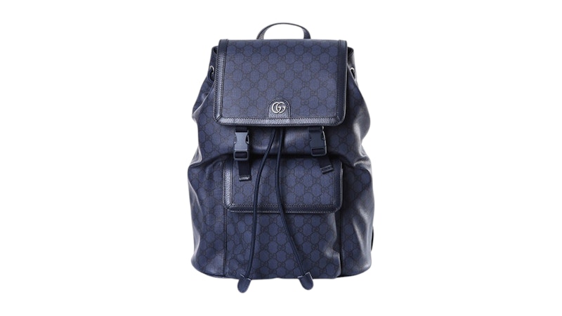 Gucci Ophidia Canvas With Leather Binding Large Backpack Deep Blue