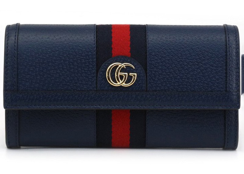 Gucci Ophidia Continental Wallet Navy Blue in Leather with Gold