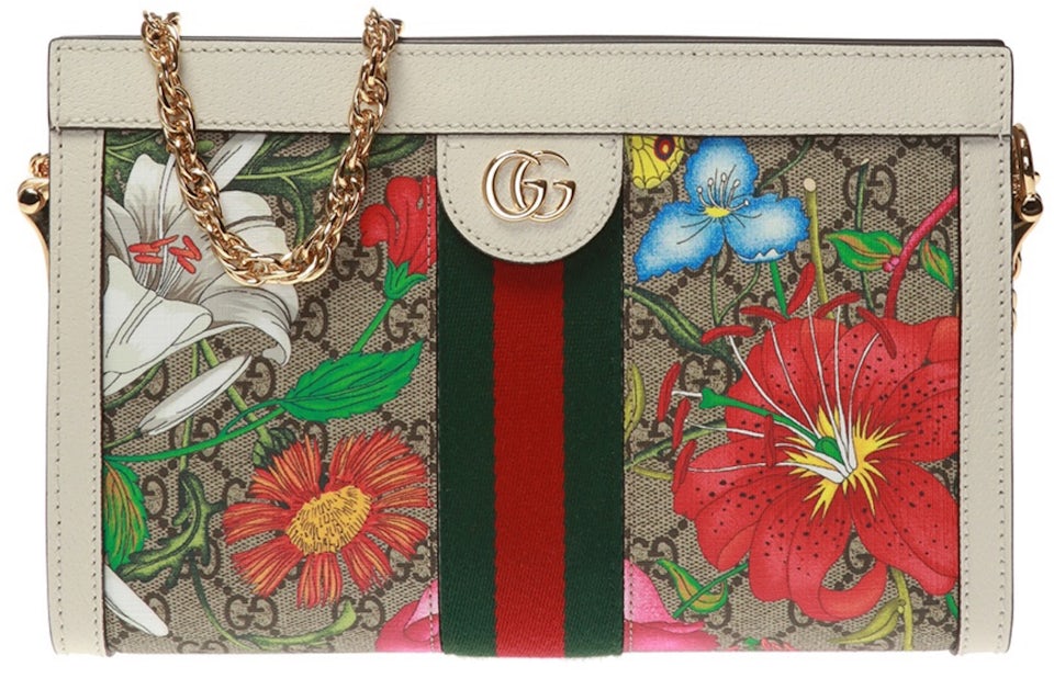 Gucci Small Gg Marmont Floral Shoulder Bag In White