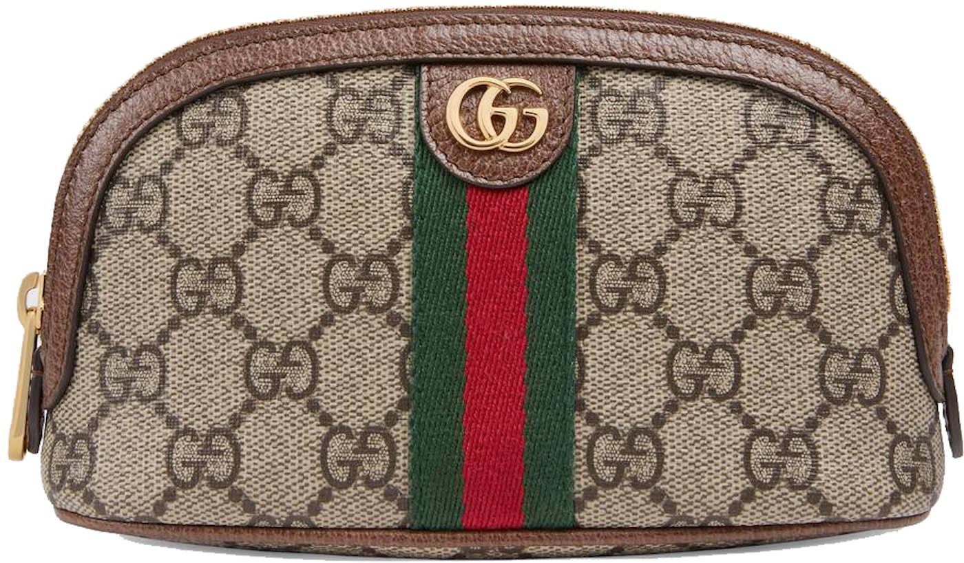 Gucci Ophidia GG Medium Cosmetic Case Beige/Ebony in Canvas with Gold-tone