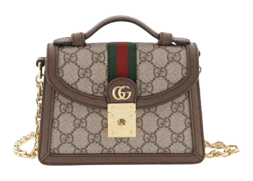 Pre-owned Gucci Ophidia Gg Shoulder Bag Mini Gg Supreme Canvas Beige/ebony/green/red