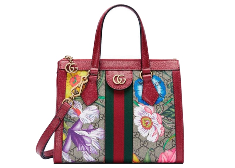 Gucci Ophidia GG Tote Bag Small Flora Red in Canvas with Gold tone