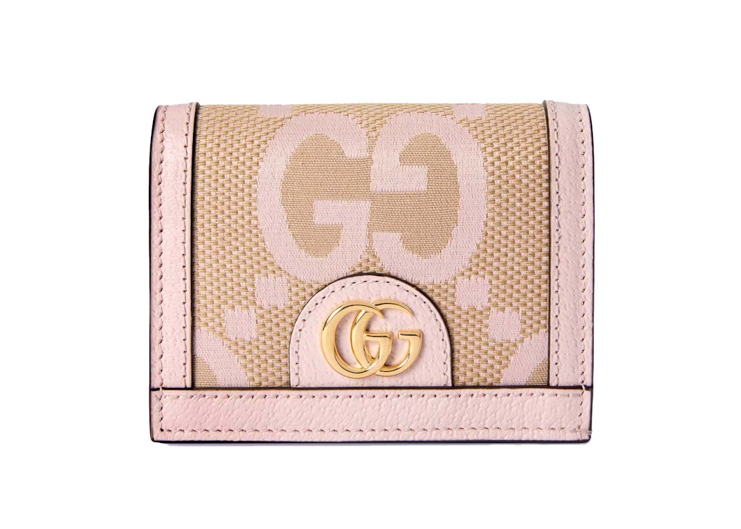 Pre-owned Gucci Ophidia Jumbo Gg Card Case Beige/light Pink