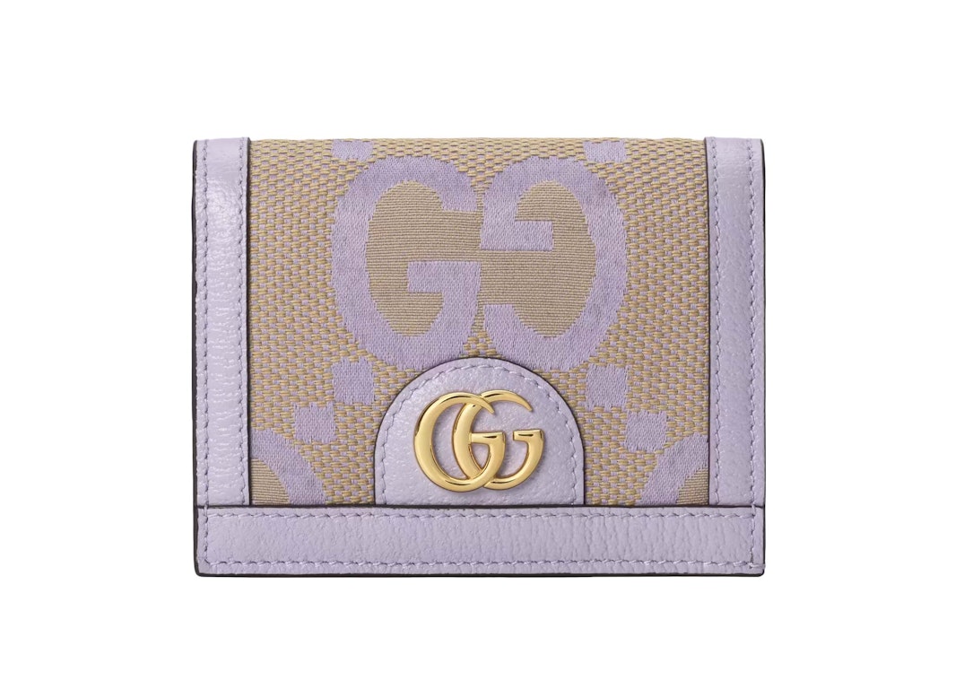 Pre-owned Gucci Ophidia Jumbo Gg Card Case Beige/lilac