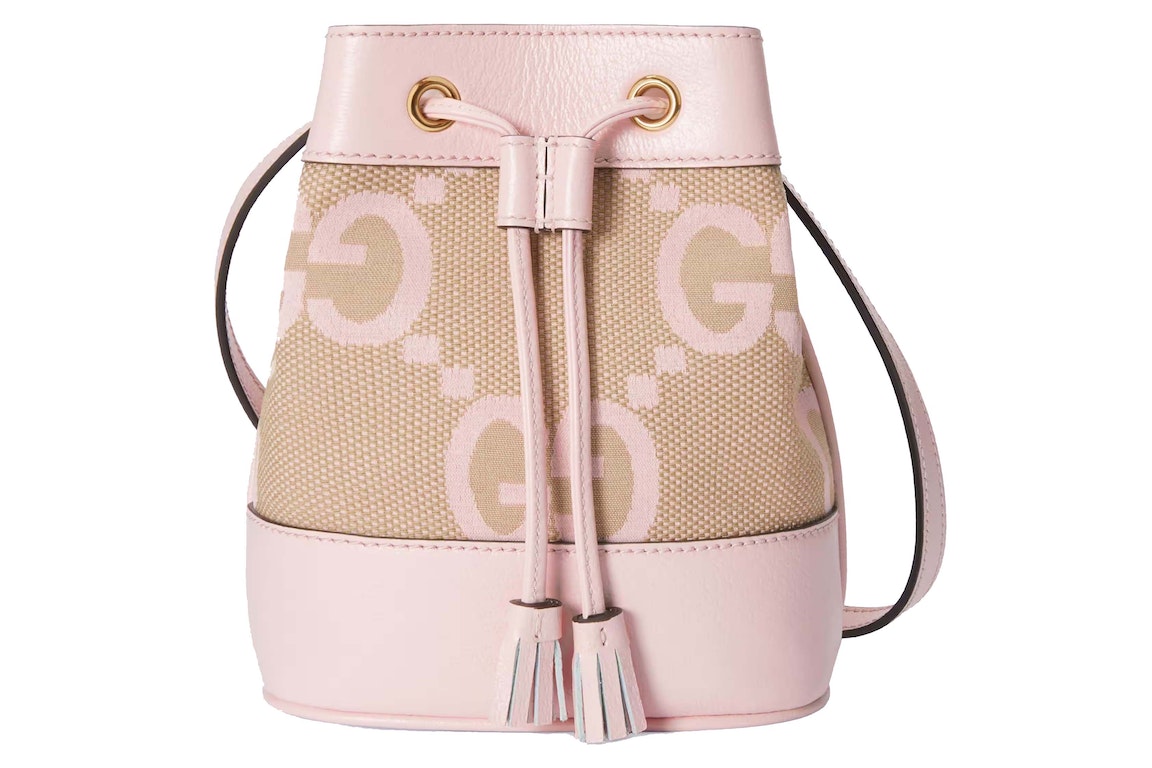 Pre-owned Gucci Ophidia Jumbo Gg Mini Bucket Bag Camel/light Pink