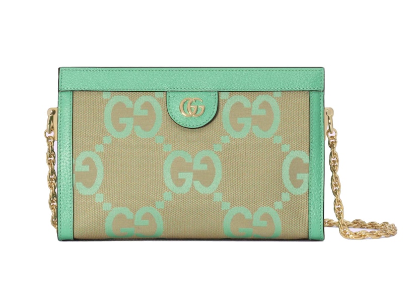 Gucci Ophidia Jumbo GG Bolso de hombro pequeno Beige Verde menta in Canvas with Gold tone US