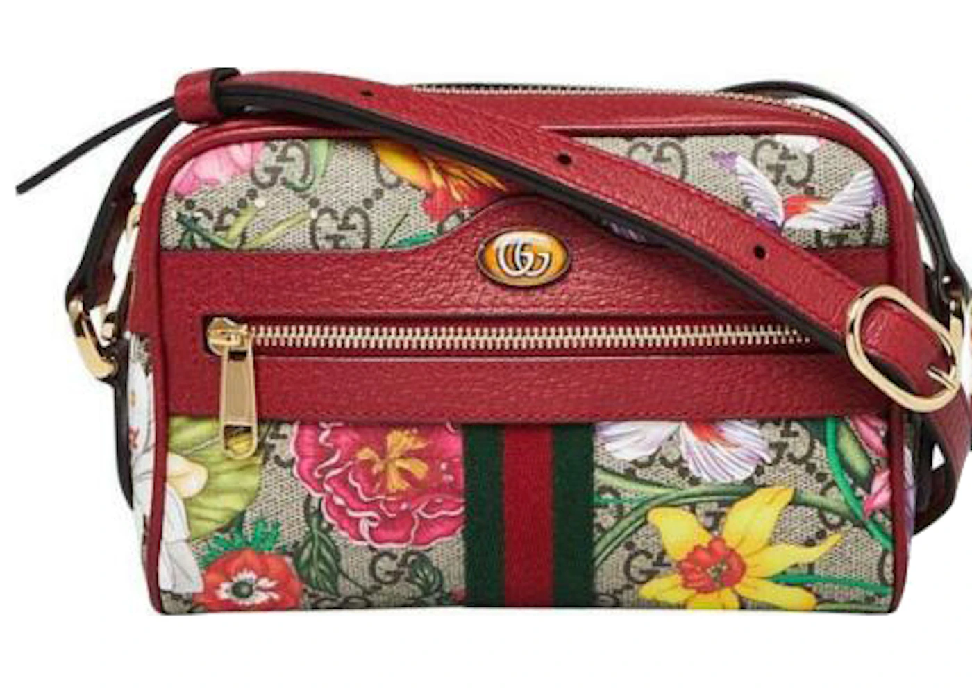 Gucci Ophidia Red Flora Shoulder Bag Small Red in Canvas with Gold-tone ...