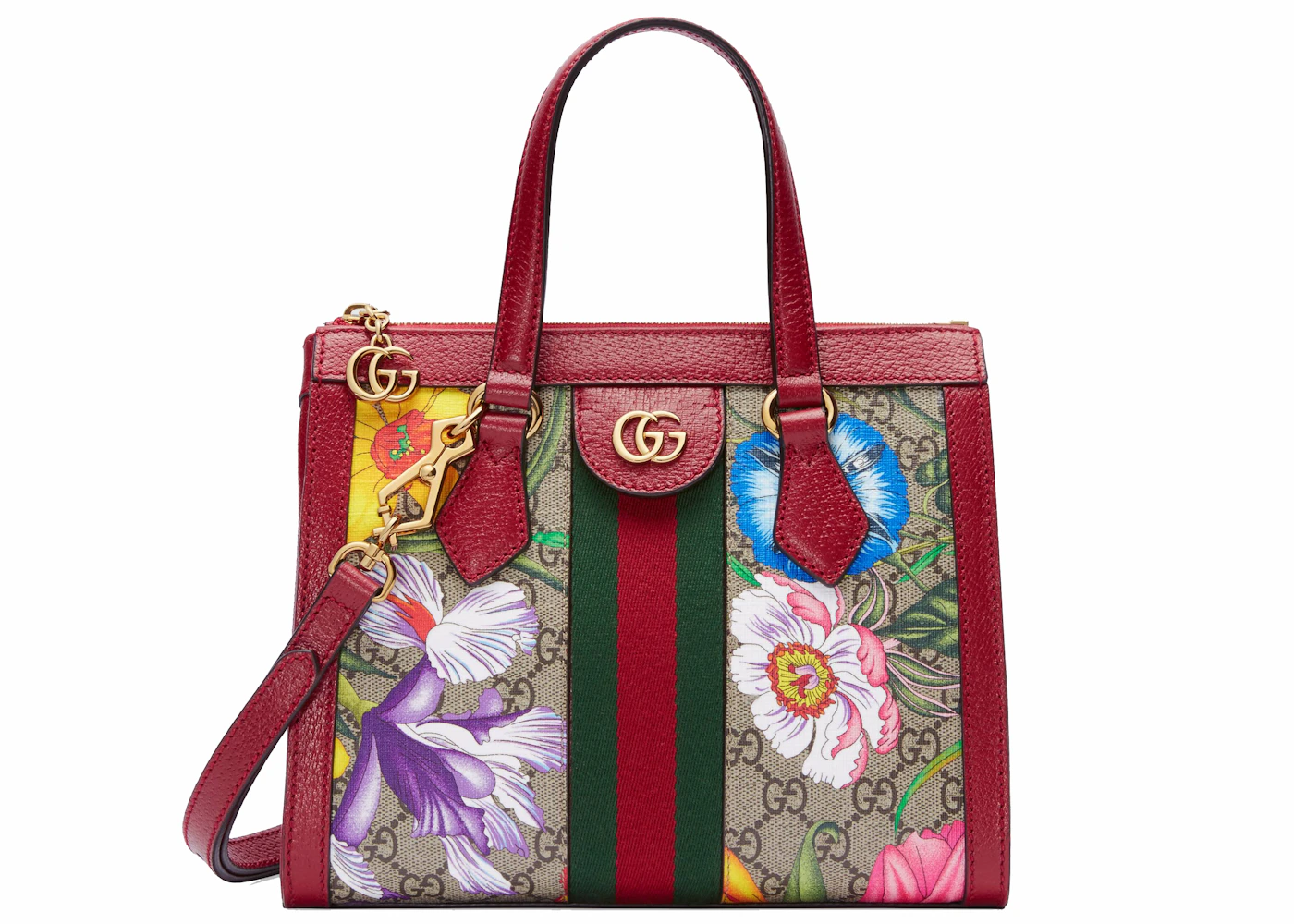 Gucci Ophidia Tote Bag GG Flora Small Red in Canvas/Leather with Gold-tone  - US