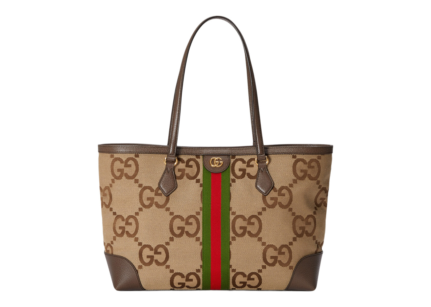 Jumbo GG tote bag in camel and ebony GG Canvas | GUCCI® US