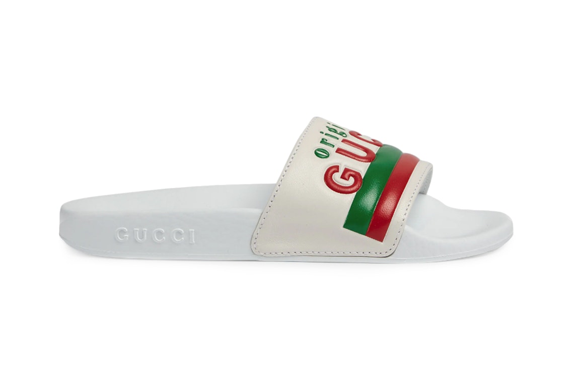 Pre-owned Gucci "original " Slide White Green Red (kids) In White/green/red
