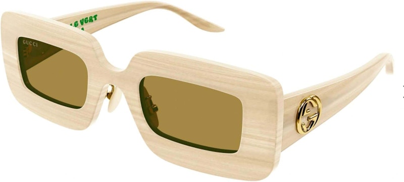 Pre-owned Gucci Oversized Rectangle Frame Sunglasses49) In Beige/brown (gg0974s/002