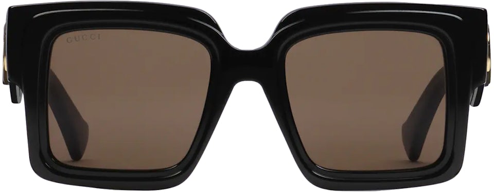 Gucci Oversized Rectangular Sunglasses Shiny Black/Brown Lens