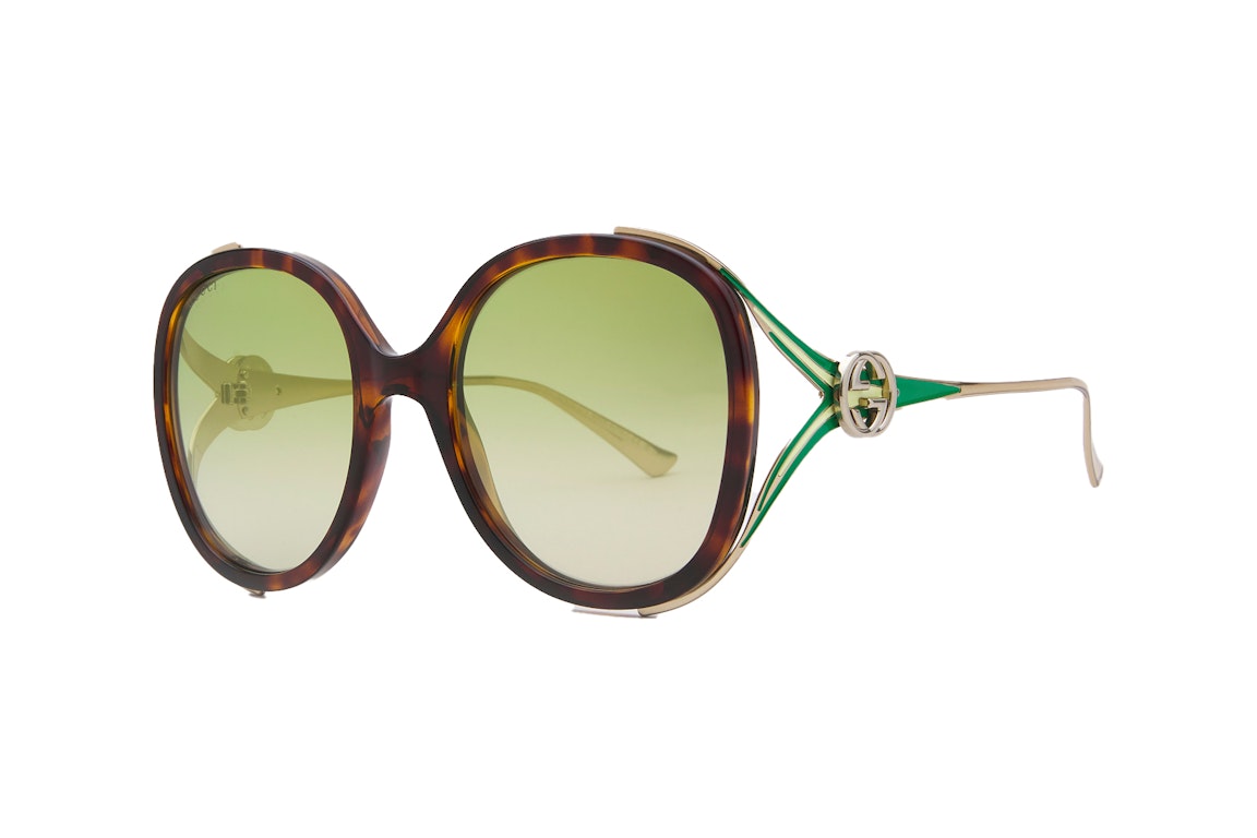 Pre-owned Gucci Oversized Sunglasses Tortise/green (gg0226s-006-56)