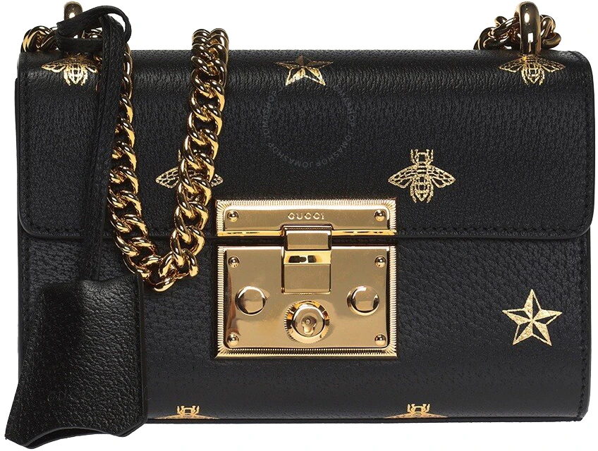 Gucci Padlock Bee Star Shoulder Bag Small Black in Leather with Gold-tone -  US