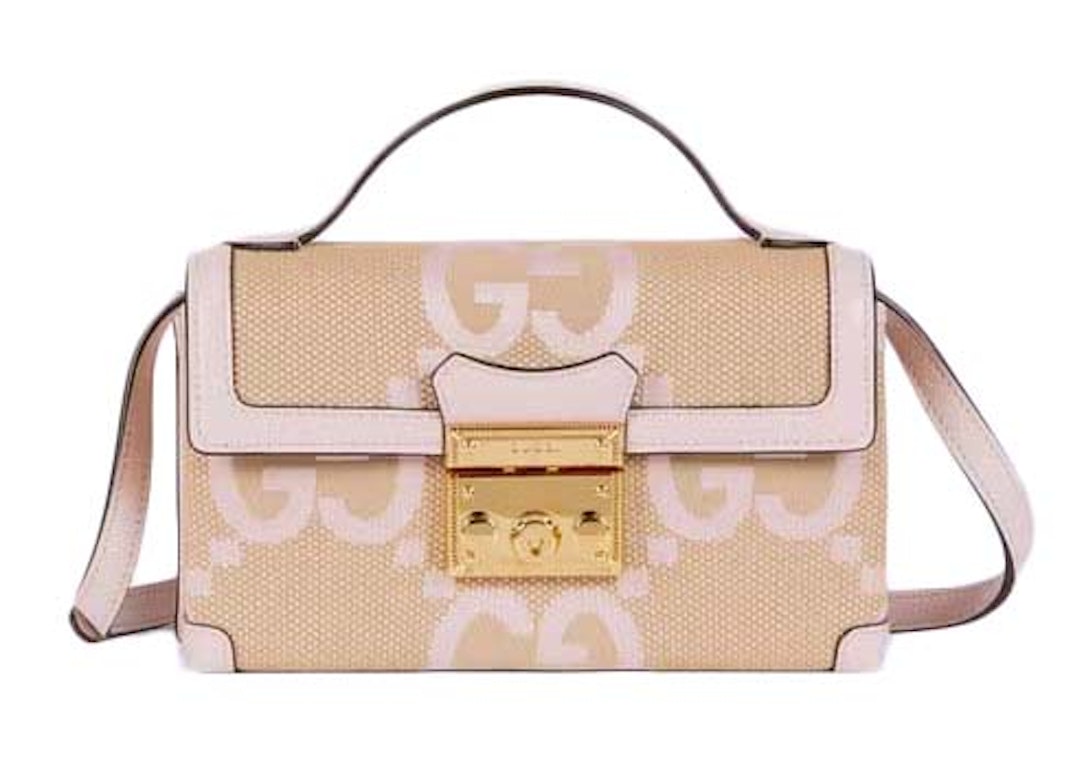 Pre-owned Gucci Padlock Jumbo Gg Mini Bag Beige/light Pink