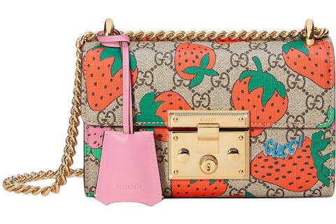 Gucci Vorhängeschloss Umhängetasche GG Strawberry Small Beige