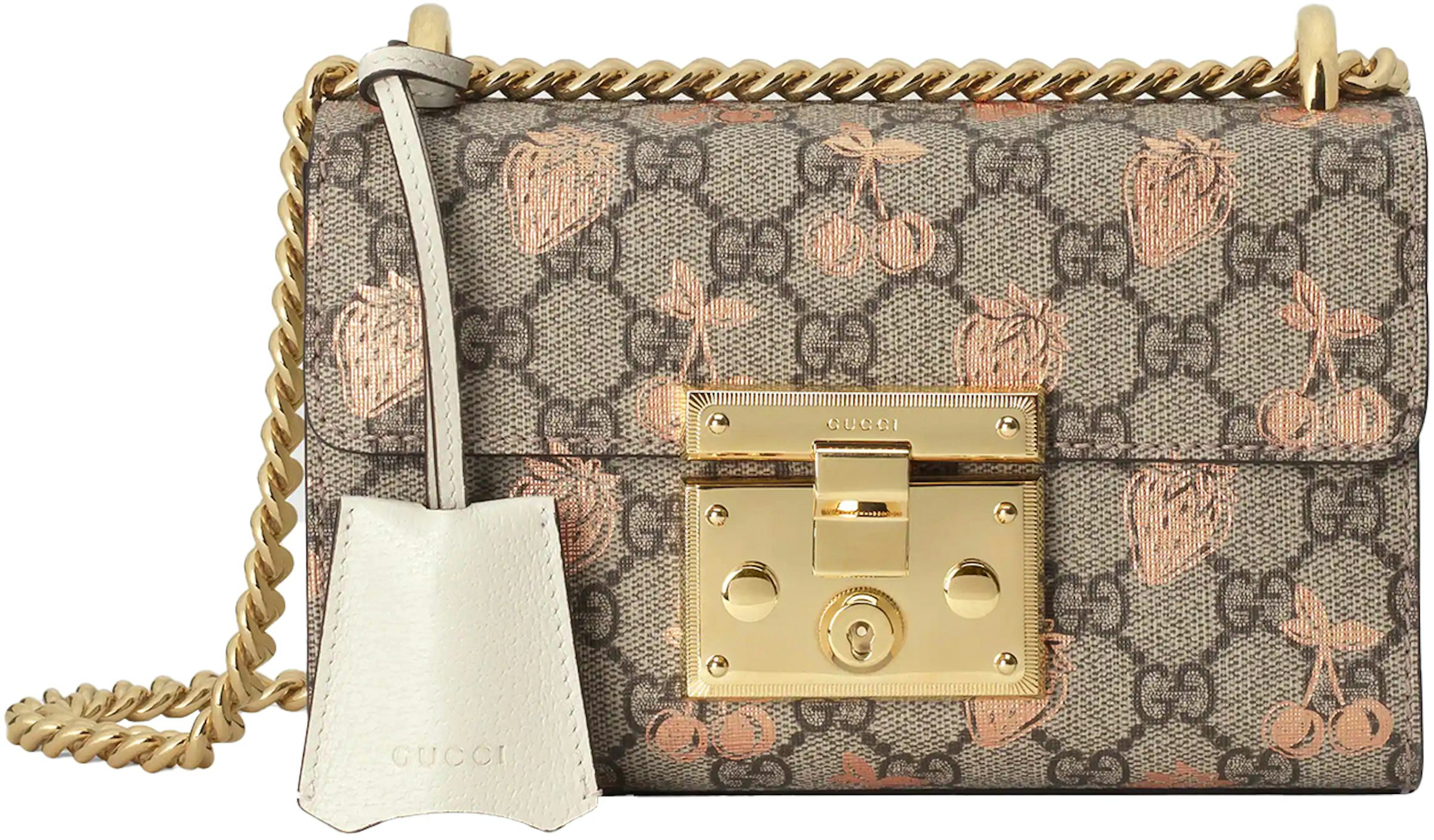 Gucci Padlock Flora GG Supreme Canvas Small Bag Beige