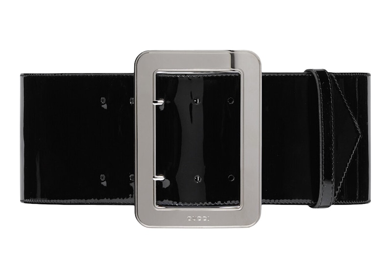 Pre-owned Gucci Women's Patent Belt Wide In Black