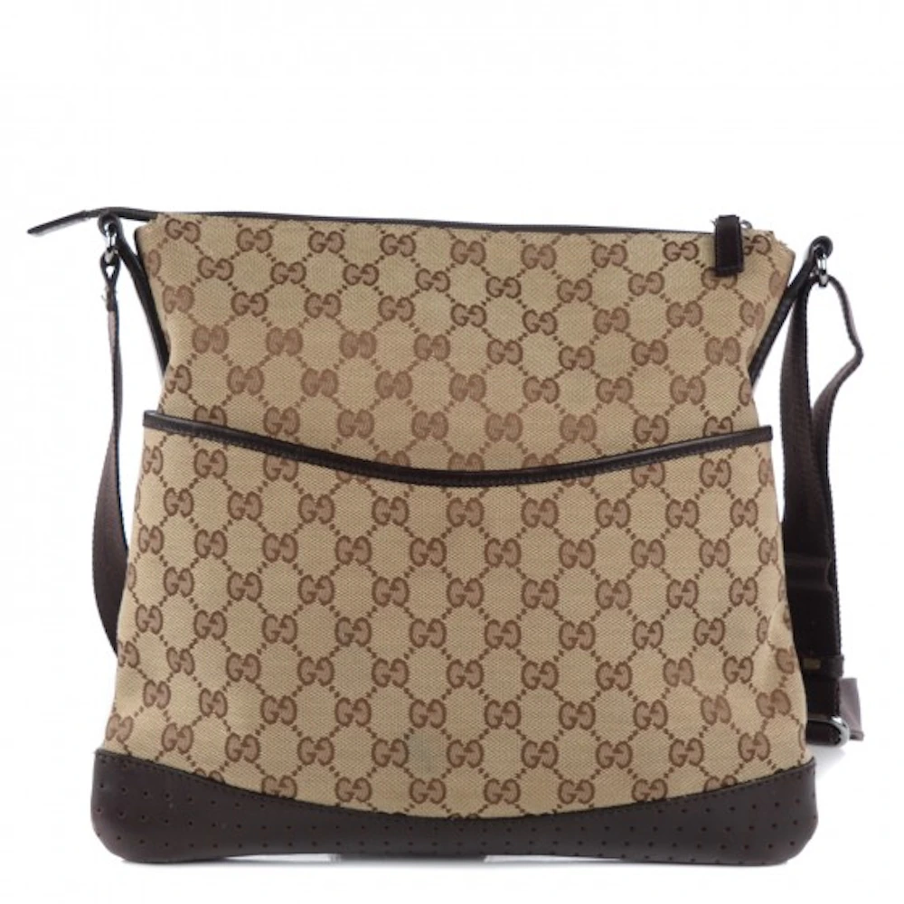 Gucci Perforated Messenger GG Medium Brown in Canvas with Silver-tone - GB