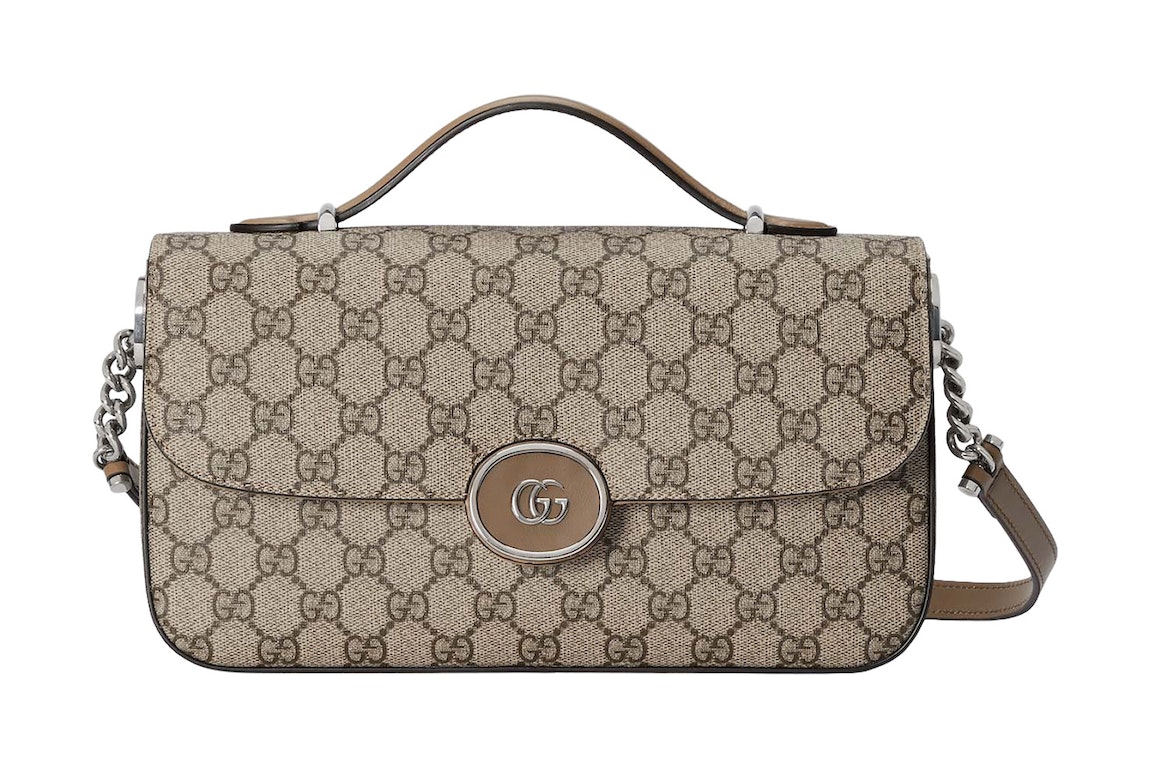 Pre-owned Gucci Petite Gg Small Shoulder Bag Beige/ebony