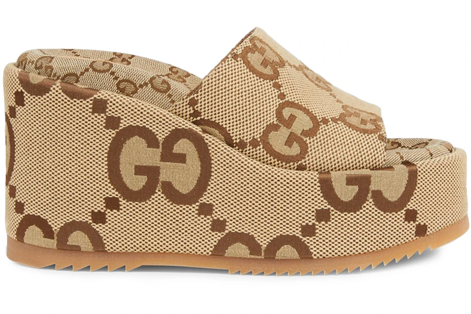 Gucci 105mm Platform Slide Sandal Beige GG Canvas