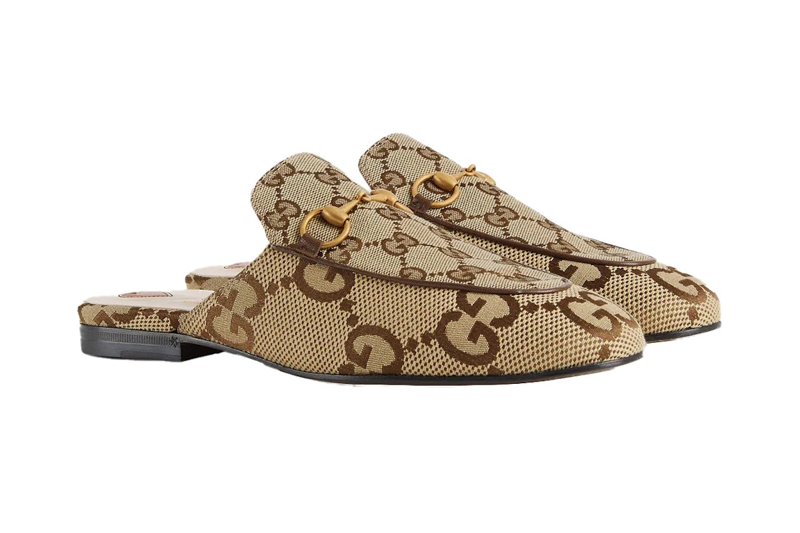 Pre-owned Gucci Princetown Slipper Jumbo Gg Camel Canvas In Jumbo Gg/camel/ebony