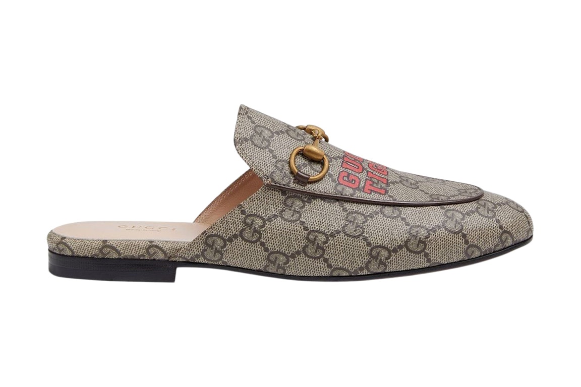Pre-owned Gucci Princetown Slipper Tiger Supreme Leather In Beige/ebony/red
