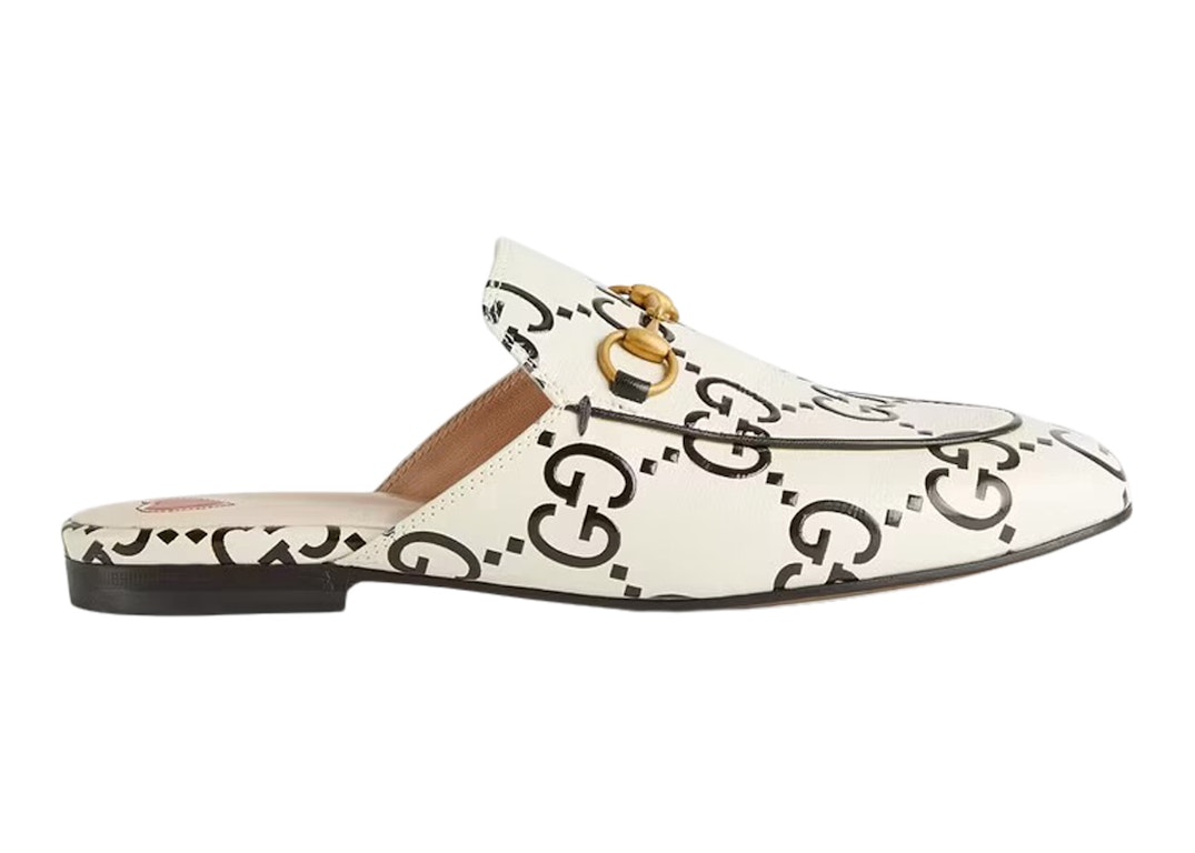 Pre-owned Gucci Princetown Slipper White Gg Debossed Leather In Beige/black/gold