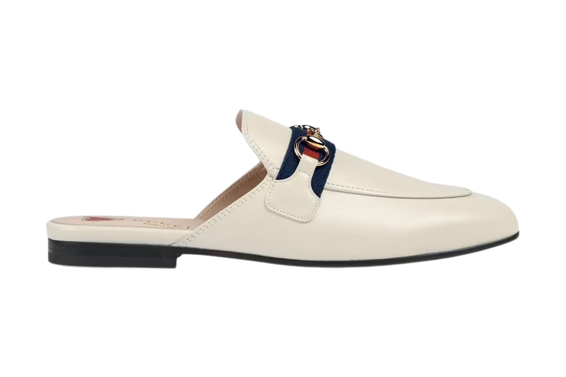 Pre-owned Gucci Princetown Slipper White Web Leather In White/blue/red
