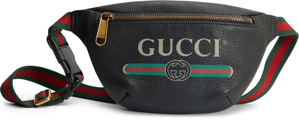 Gucci Print Belt Vintage Logo Small Black in Brass - US