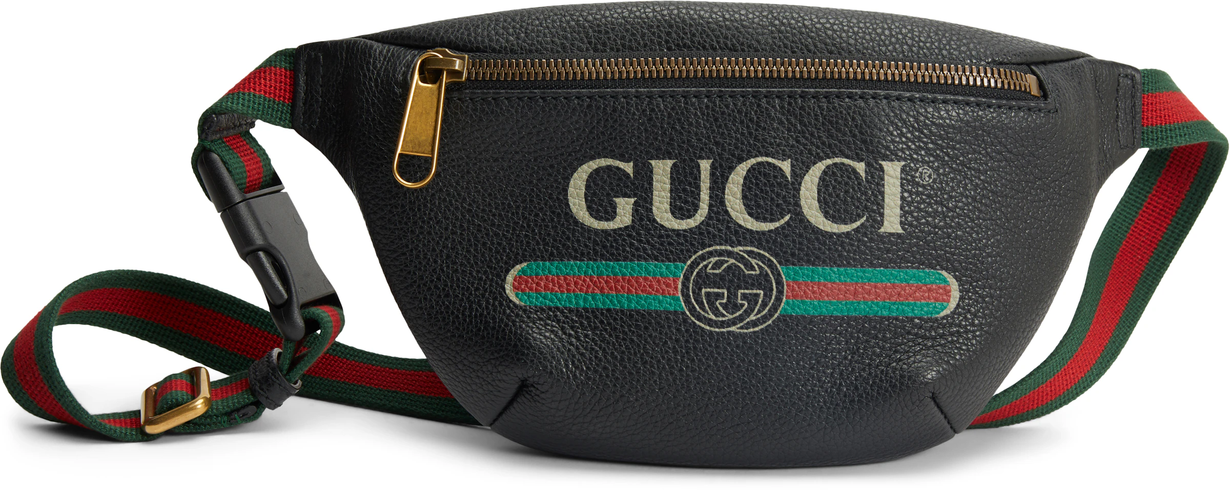 Mew Mew longontsteking Bestuiven Gucci Print Belt Bag Vintage Logo Small Black in Leather with Brass - US