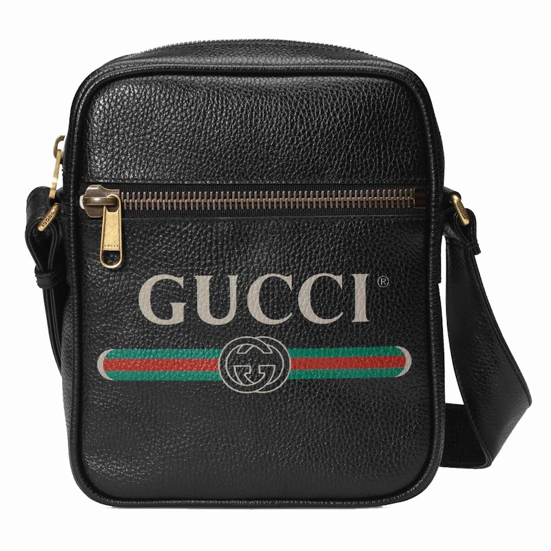 Gucci Print Messenger Bag Vintage Logo Black in Leather with