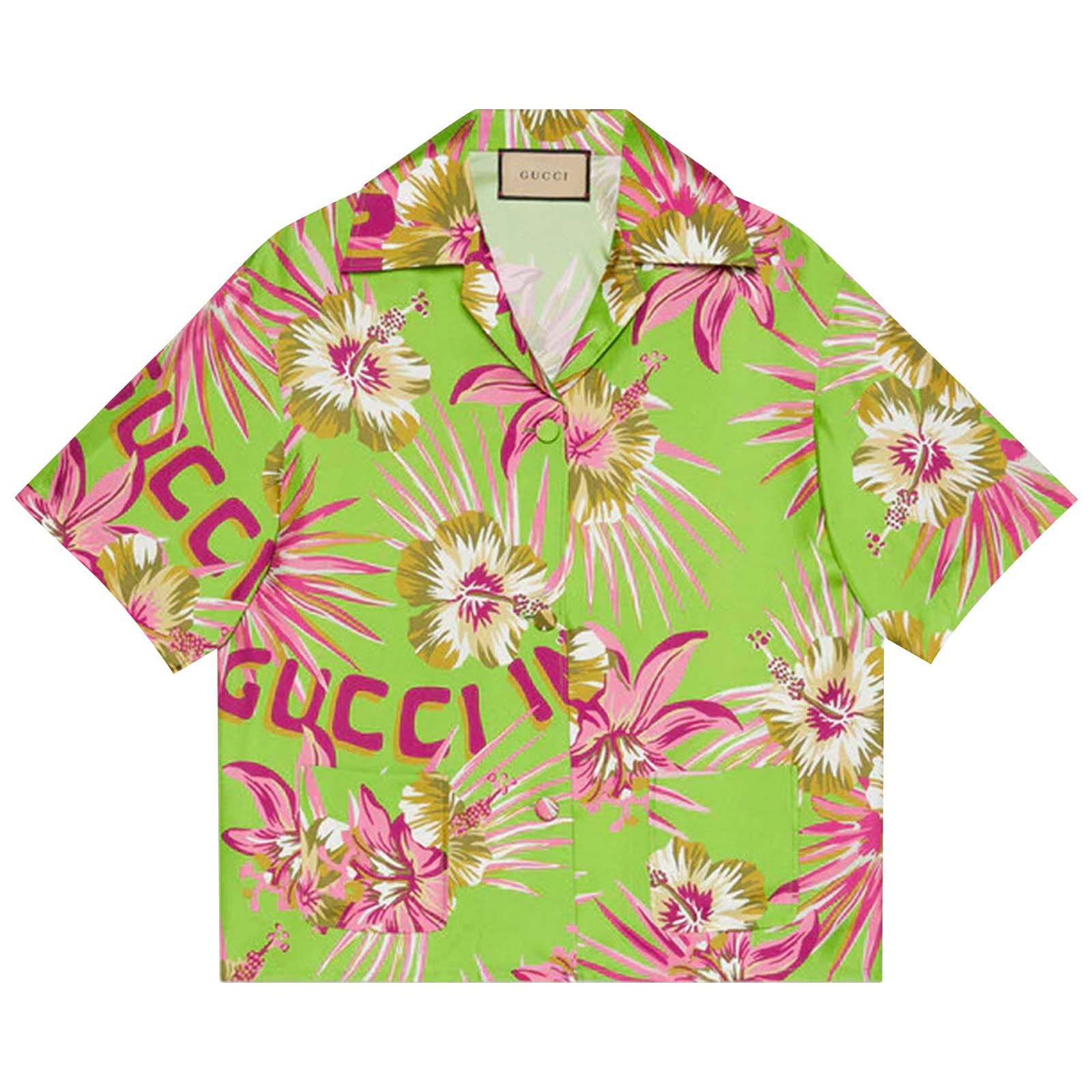 Palm Angels ABSTRACT PALMS BOWLING SHIRT PINK GOLD