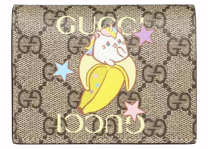 Gucci Rainbow and Stars Banana Print Card Case Beige in Canvas US