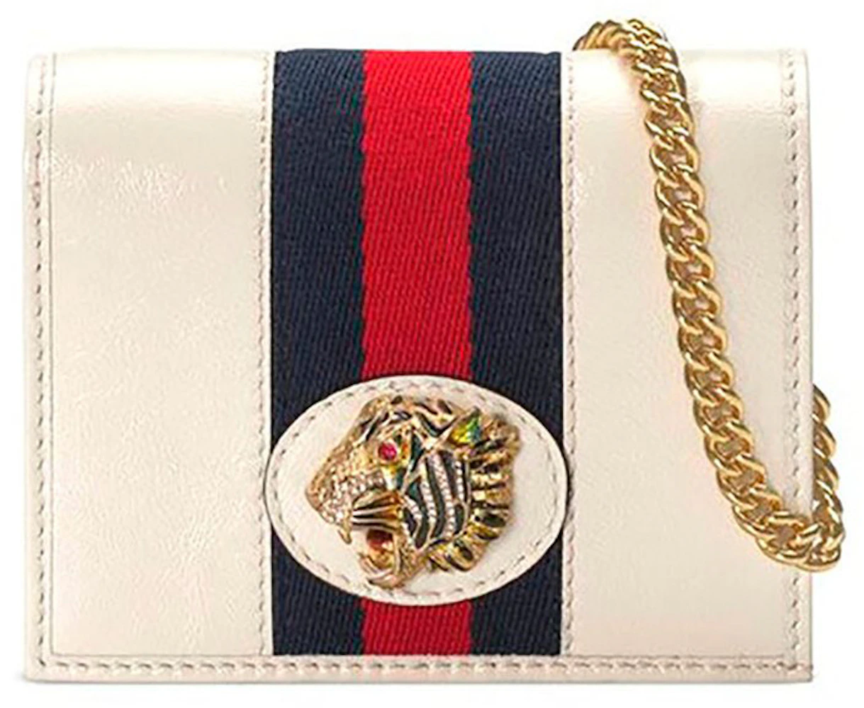 Gucci GG Supreme Monogram Apple Card Case Chain Wallet Brown in