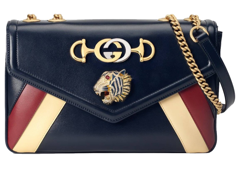 Gucci Rajah Shoulder Bag Medium Blue in Smooth Leather with Gold