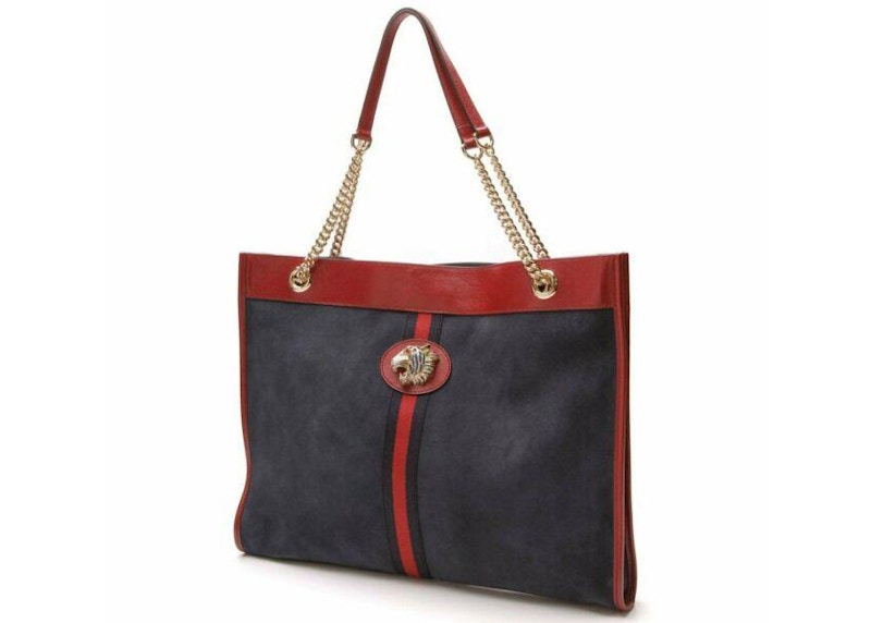 Gucci Rajah Suede Tote and Pouch Set Navy in Suede Leather with