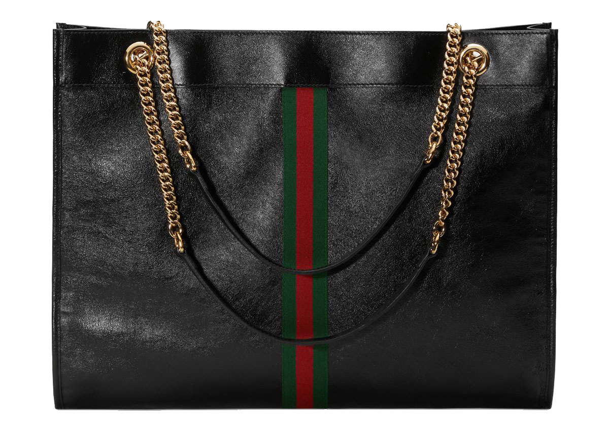 Gucci Rajah Tote Leather Large Black in Leather with Gold tone JP