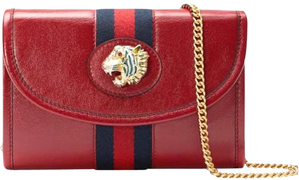 Gucci Rajah Web Stripe Crossbody Bag Small Red in Leather with
