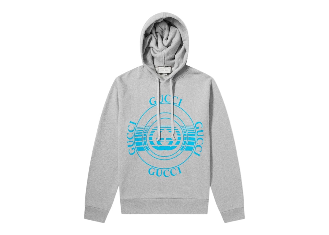 Pre-owned Gucci Record Print Pullover Hoodie Grey Marl/blue