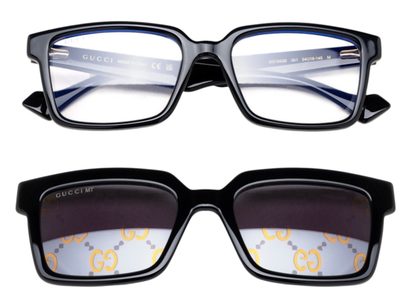Pre-owned Gucci Rectangle Sunglasses In Black Clip On Brown (gg1543s/001/54) In Multi