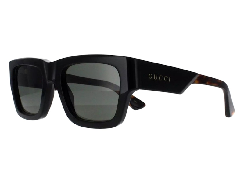 Pre-owned Gucci Rectangle Sunglasses In Black Havana Grey (gg1668s/001/52)